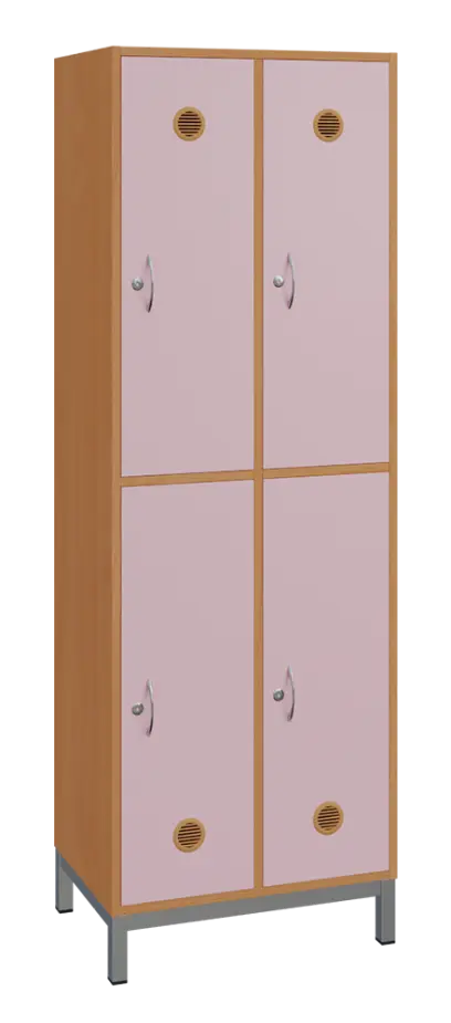 SBS-2222 šatní skříň 4-boxová, 1800x600x400 mm, kovové nohy, korpus buk royal, dvířka pastelově růžová